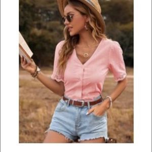 Contrast lace button up blouse